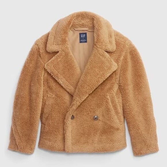 GAP Sherpa Moto Jacket Holiday Brown XS Teddy Coat Fuzzy Furry Cozy Camel #A1125 - Picture 3 of 10